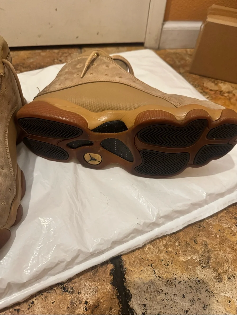 Jordan Men’s Tan Suede High-Top Basketball Shoes